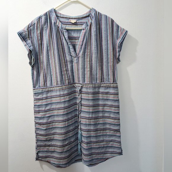 Hem & Thread Dresses & Skirts - Hem & Thread Blue Striped V Neck Pullover Drawstring Waist Dress Women's Large